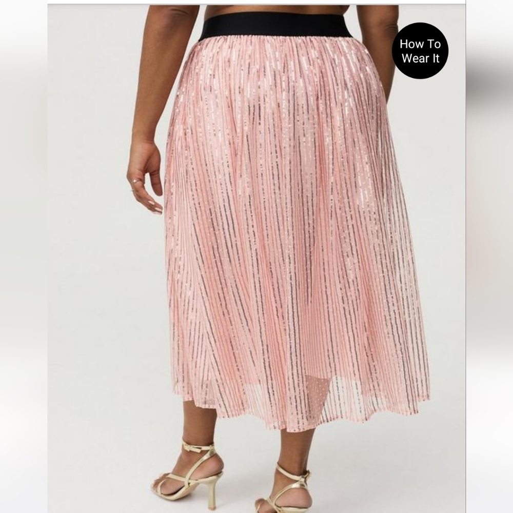 NWT Torrid Pleated Sequin Tea Length Skirt - Picture 2 of 7